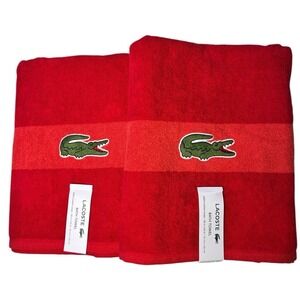 Lacoste Big Crocodile Logo‎ Bath Towels Red 100% Cotton 30" x 52" Qty2